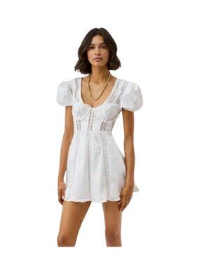 For Love & Lemons Maura Mini Dress White Cottagecore Graduation - Size M